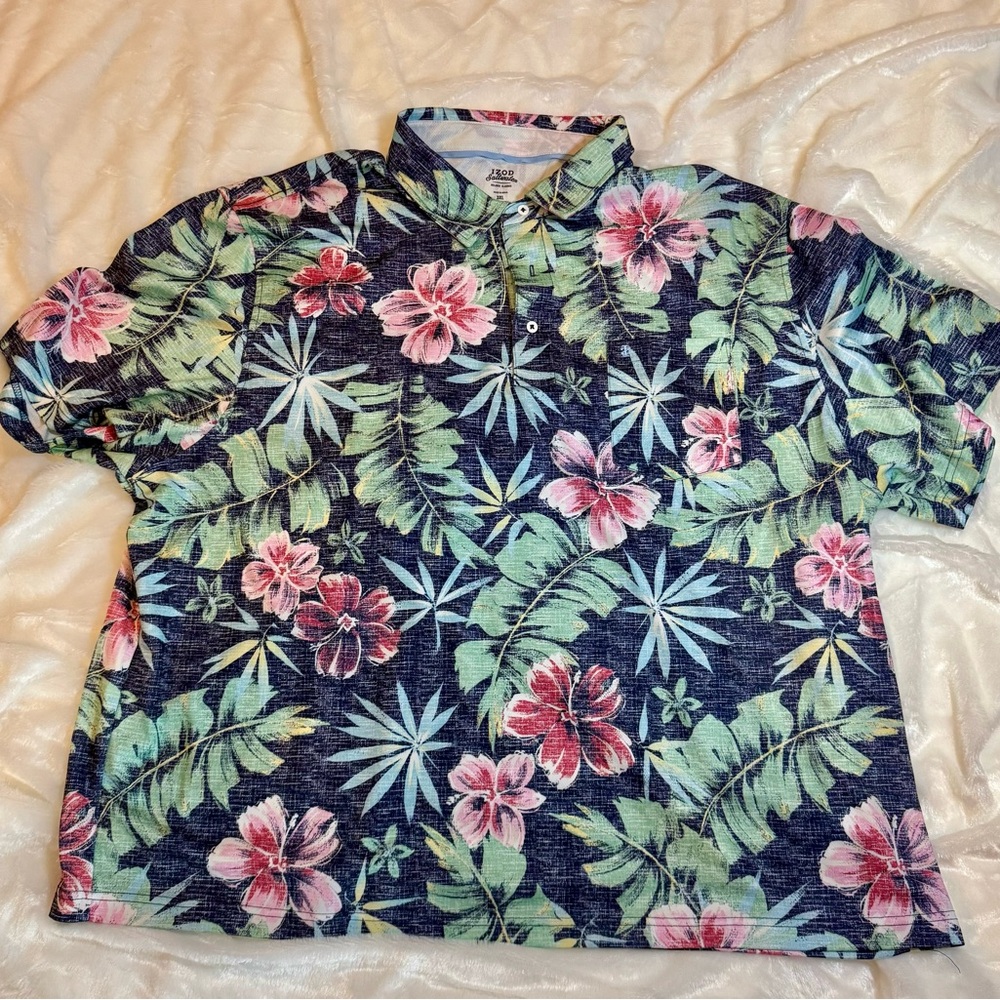 Izod Floral Hawaiian Polo Shirt